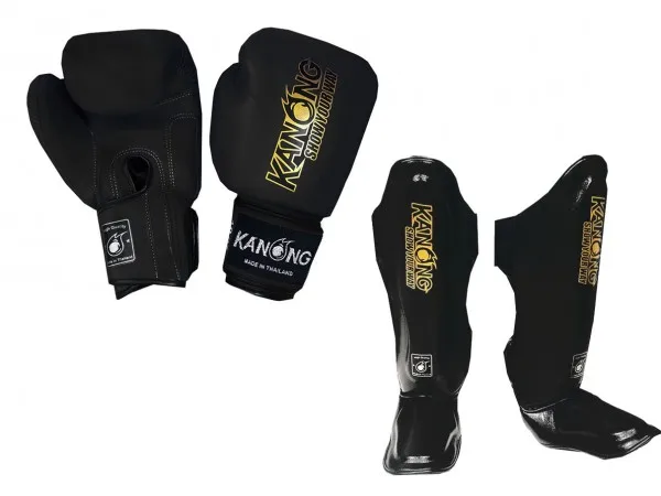 Professional MMA and Muay Thai shin guards and sparring gloves set